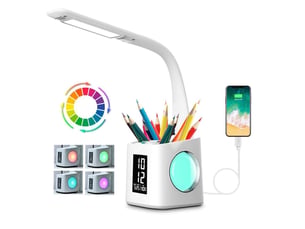 Lampe de bureau d'étude avec port usb et écran heure – porte-stylo, lumière d'ambiance nocturne