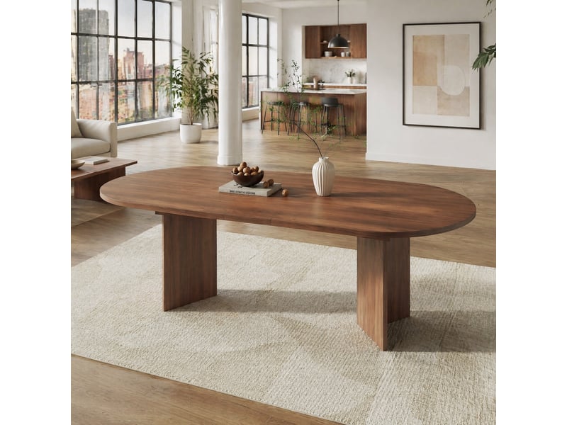  Table de salle à manger extensible pour 6 à 8 personnes, plateau épais et angles arrondis, en mdf noyer, 160200 × 90 cm  - Conforama C