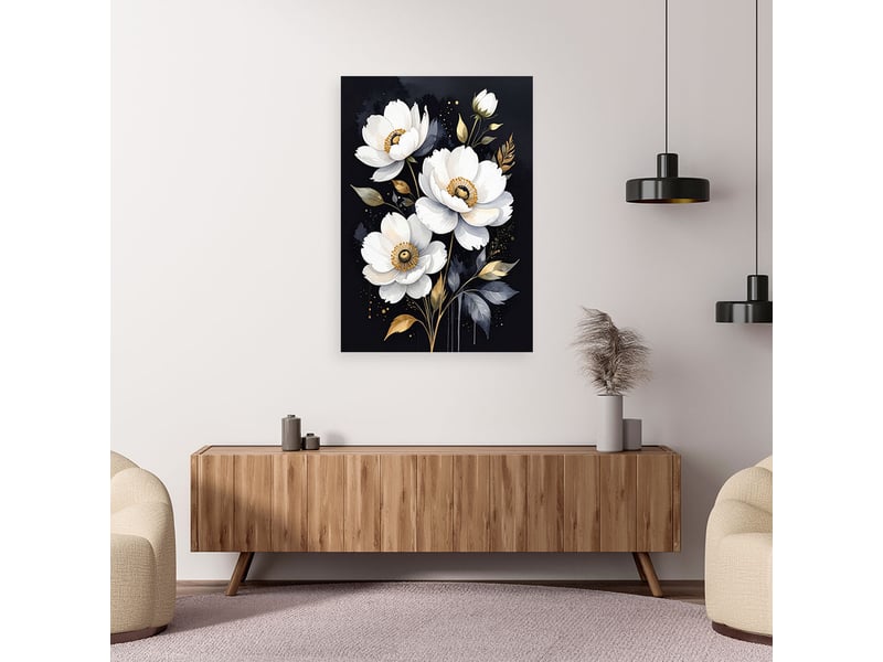  Tableau moderne, fleurs blanches sur fond noir 60x90 1312608875 - Conforama B
