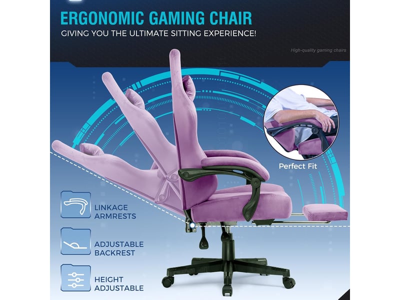  Gtplayer chaise de jeu inclinable à 160° avec repose-pieds 180kg - tissu violet GT829-VLTSP - Conforama B