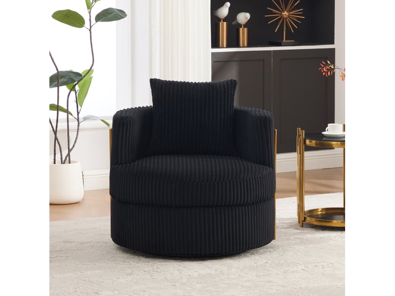  Fauteuil pivotant 360° avec coffre de rangement, assise confortable et dossier enveloppant en cordon noir  - Conforama B