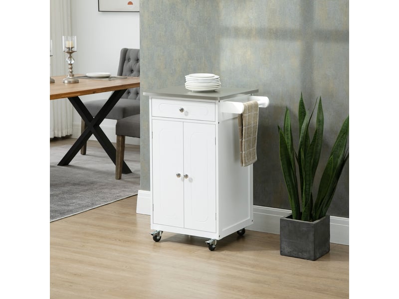  Chariot de service desserte de cuisine à roulettes multi-rangements 1 tiroir placard 2 portes inoxydable acier  - Conforama D