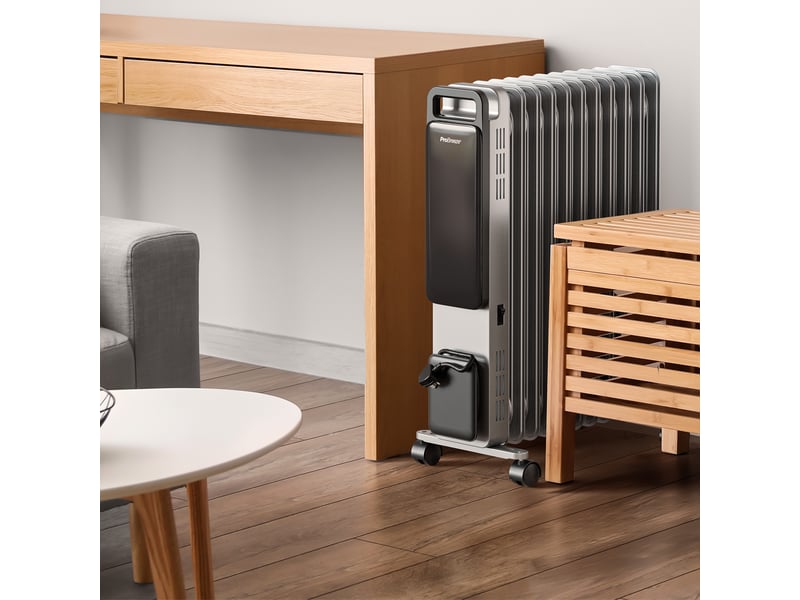 Radiateur à huile omniwarm 2500w avec 11 ailettes, affichage numérique et contrôle via application intelligente – argent - Conforama D