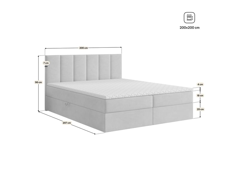  Boxspring meril 200x200 cm, lit complet avec matelas, bois foncé  - Conforama E
