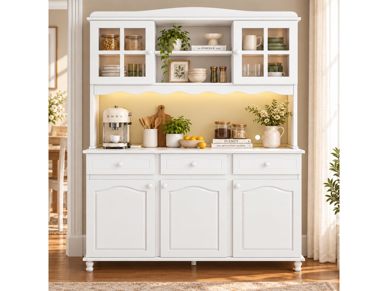  Buffet haut 135 × 40 × 185 cm avec prises, usb et led, blanc Fay Lum - Conforama D