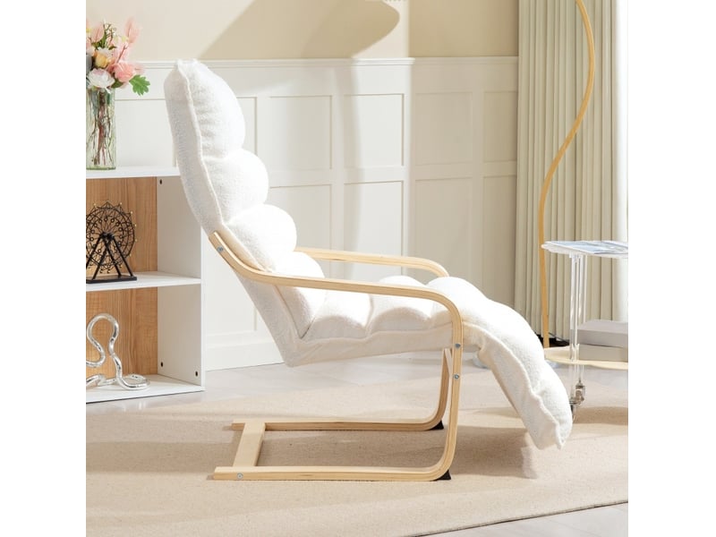  Fauteuil relax à bascule blanc en tissu bouclette avec repose-pieds réglable  - Conforama D