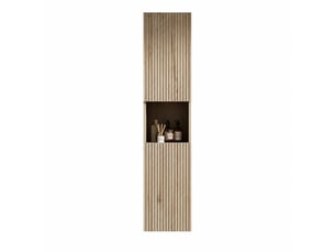 Colonne de salle de bain suspendue, 2 portes et niche, 160 x 35 x 35 cm, décor chêne blanc