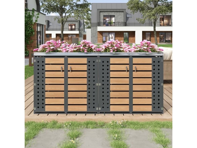  Conteneur à ordures avec jardinière - quatre compartiments - verrouillable - jardinière intégrée bicolore - Conforama C
