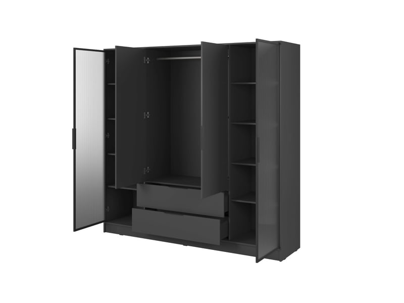  Armoire mirage 4 portes vitrées et 2 tiroirs avec penderie en bois et verre- gris MIRAGE - Conforama E