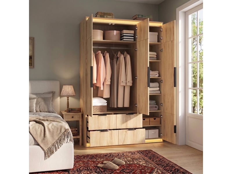  Armoire 3 portes avec miroir et éclairage led 135x47x200 cm chêne  - Conforama C