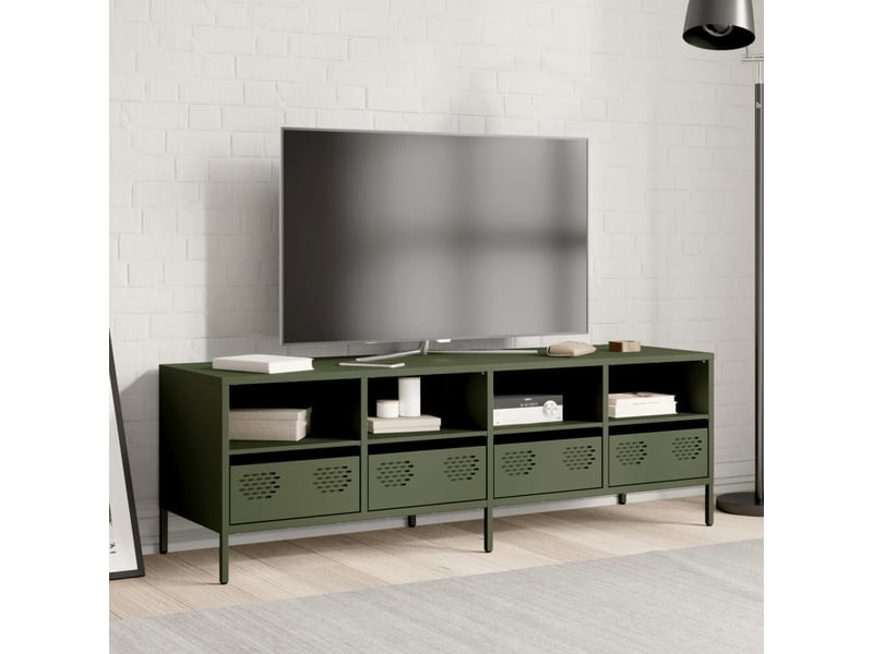  Meuble tv - banc tv - meuble de rangement vert olive 135x39x43,5 cm acier laminé à froid  - Conforama C