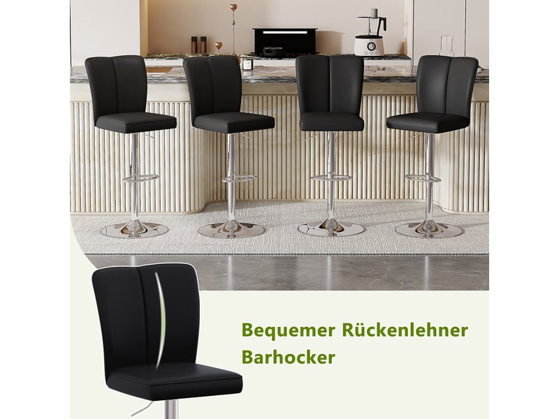  Lot de 2 tabourets de bar réglables,63x85 cm,similicuir et métal argenté,noir  - Conforama E