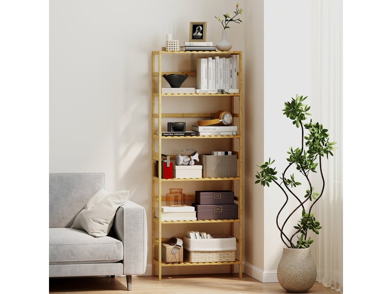  Étagère à 6 niveaux en bois de bambou, étagères réglables, étagère de rangement autoportante, bois naturel  - Conforama E