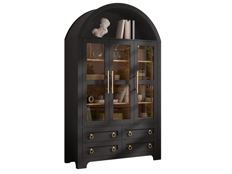 Buffet haut 3 portes vitrées et 4 tiroirs 110x40x185 cm noir - Conforama A