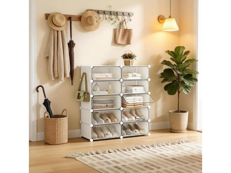  Meuble à chaussures modulable 10 compartiments avec portes - lpospi - pp blanc 40 × 30 × 170 cm  - Conforama C