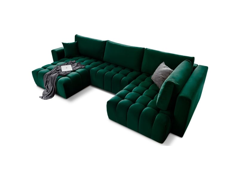 Canapé d'angle bonita convertible 6 places vert foncé effet velours – gauche – 350x175cm - Conforama A