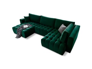 Canapé d'angle gauche fixe MEUBLORAMA 6 places Polyester vert avec coffre de rangement