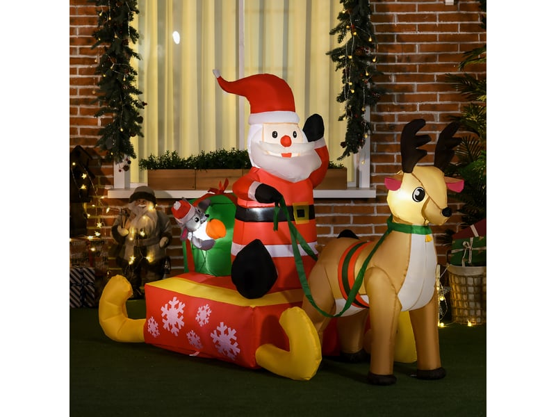  Décoration de noël gonflable, père noël avec traîneau et rennes, avec lumières led, pour le jardin  - Conforama C