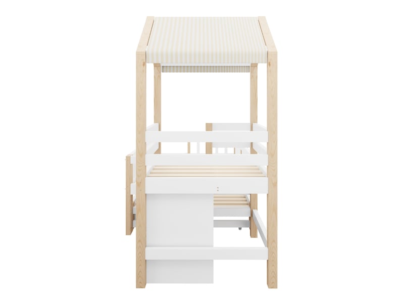  Lit gigogne 90x190 cm - lit cabane enfant 90x200 cm - 4 tiroirs, escalier et toit en tissu - blanc  - Conforama W