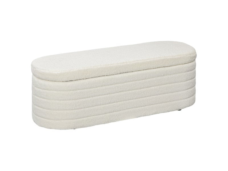  Banc de lit crème effet teddy avec rangement, pieds en bois, charge 120 kg, 116x41x40,5 cm  - Conforama A