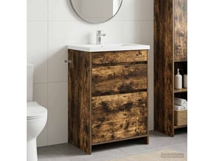 Meuble sous lavabo de salle de bain, commode chêne fumé shl711