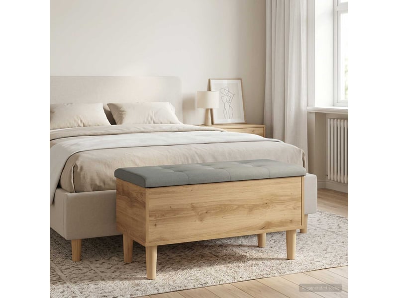  Banc chambre, banc de rangement avec coussin chêne artisanal 82x42x46 cm  - Conforama B