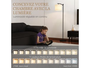 Lampadaire dimmable 2 températures de couleur avec télécommande, minuterie de 60 minutes, noir, 160 cm