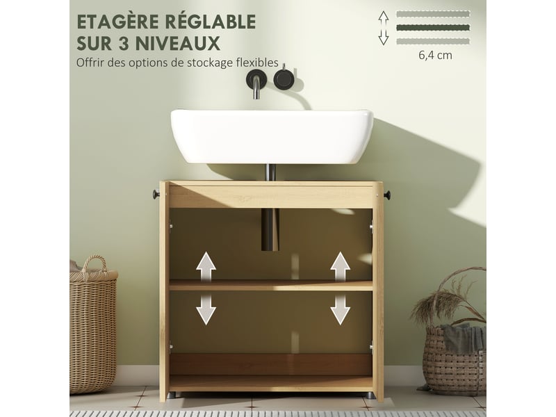  Meuble sous lavabo 60 cm, 2 portes à fermeture douce, bois naturel  - Conforama W