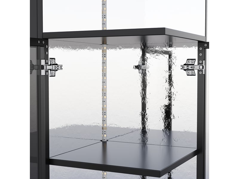  Vitrine extensible 64x42x112 cm en verre trempé et panneau de particules, led multicolore via app, tiroir latéral, effet miroir - noir  - Conforama D