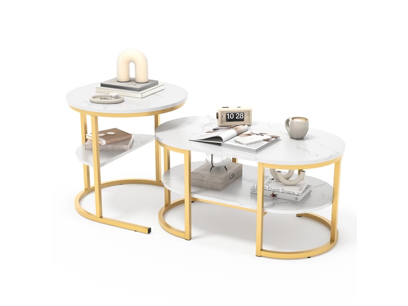  Lot de 2 tables basses gigognes dorées en bois et acier inoxydable  - Conforama A