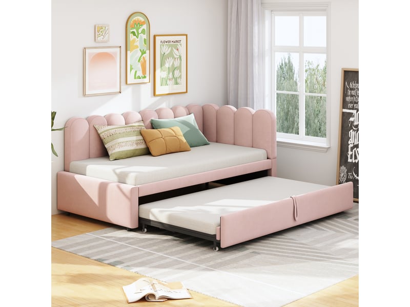  Lit convertible en capitonné rose 90x200 cm  - Conforama D