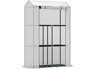 Serre de jardin 100x40x150 cm – blanche – 3 étagères, porte enroulable zippée avec protection uv