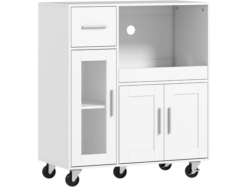  Desserte de cuisine 80 x 40 x 88,7 cm blanche, panneaux de particules et mdf, rangement mobile à roulettes  - Conforama D