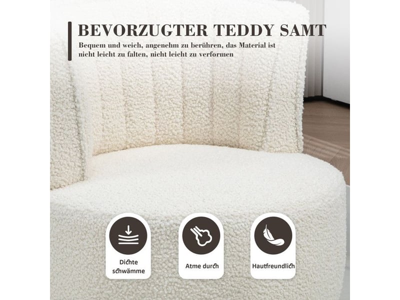  Chaise pivotante - velours teddy - blanc - 62,5x62x69,5 cm - rotation 360°  - Conforama E
