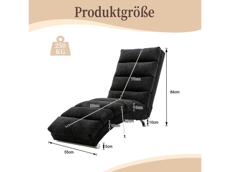 Canapé 1 place, chaise longue fixe avec vibrations douces et poches de rangement latérales, noir - Conforama C