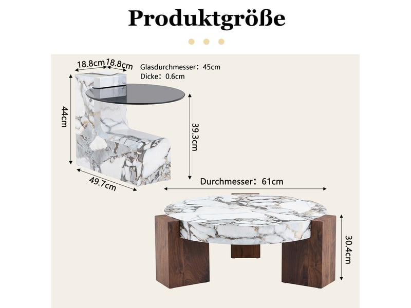  Table basse ronde avec table d'appoint assortie 61 cm evryae  - Conforama E