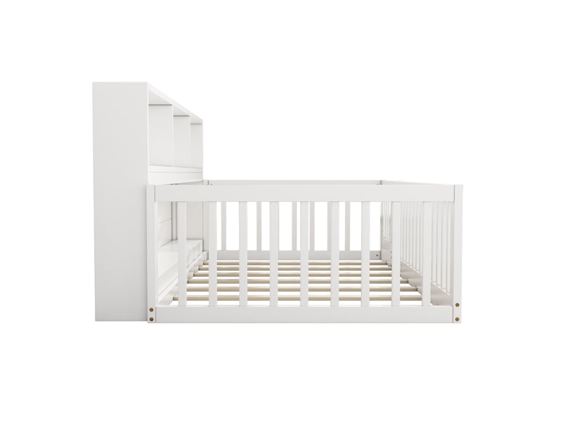  Lit banquette blanc 90x200 cm en pin, rangement latéral et garde-corps  - Conforama E