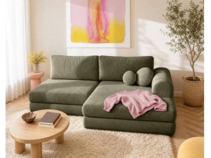 Canapé d'angle droit convertible BESTMOBILIER APRIL 4 places Velours vert avec coffre de rangement