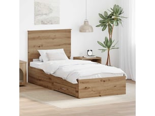 Lit adulte, lit simple, cadre de lit chêne artisanal 90x190cm bois d'ingénierie cf5704