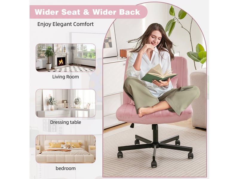  Chaise de bureau moderne rose clair sans accoudoirs, réglable en hauteur avec roulettes silencieuses et coussin  - Conforama E