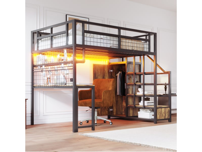  Lit mezzanine 140x200 cm coloris noir métal lit enfant noir - Conforama E