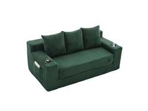 Canapé trois places avec porte-gobelets et poches latérales, design sans cadre, larges assises - vert