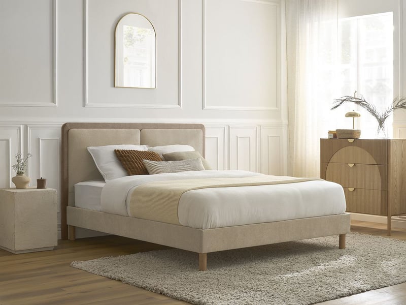  Bobochic lit mara tissu texturé bicolore avec lattes massives taupe 160x200 MARA - Conforama E