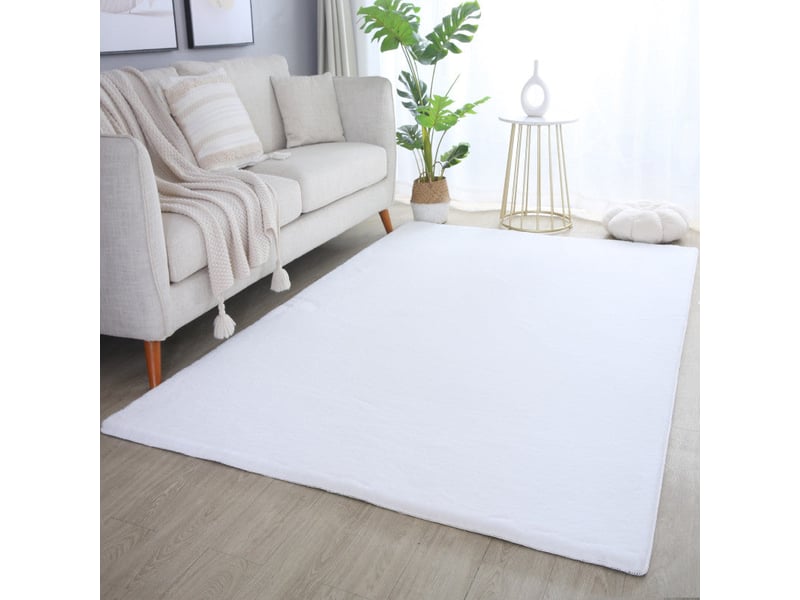 Tapis fausse fourrure toucher doux blanc 240x340cm POUFFY2403405100WHITE - Conforama B
