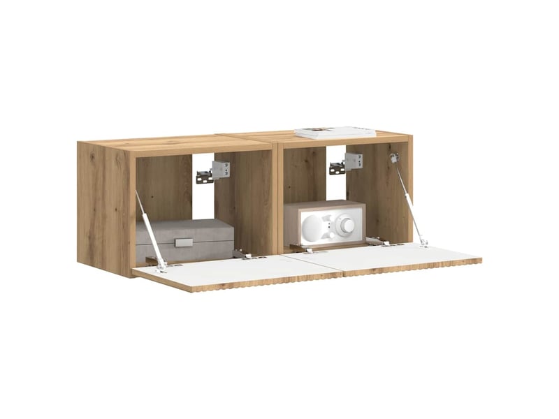  Meuble tv - banc tv - meuble de rangement mural 2 pcs chêne artisan bois d'ingénierie  - Conforama C