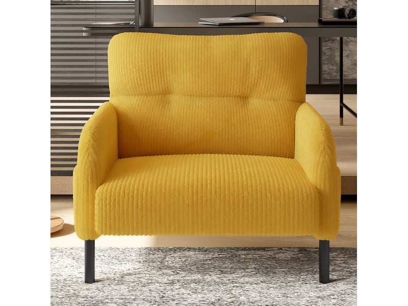 Fauteuil confortable fauteuil d'appoint 67x75x79cm siège profond, poche latérale, structure métal, velours côtelé jaune  - Conforama D