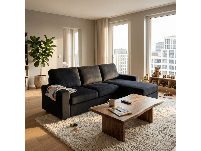  Canapé d'angle avec rangement intégré 245,5 cm - ressorts ensachés et méridienne réversible  - Conforama D