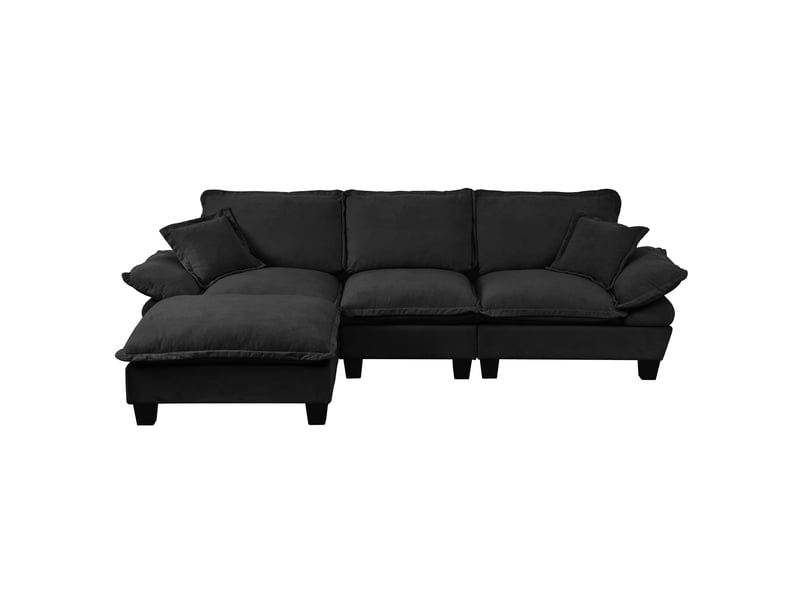  Canapé d'angle, canapé modulable, en chenille, noir, avec pouf, style cloud, mobilier pour espace de vie, pour salon et séjour  - Conforama B