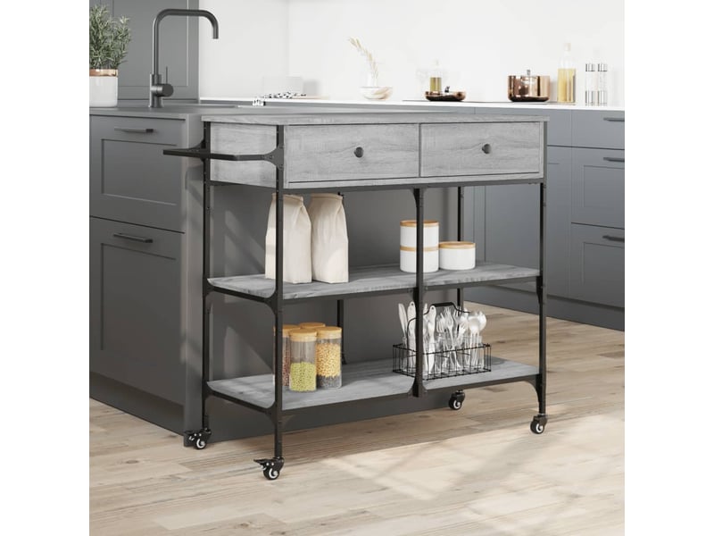  Desserte de cuisine, chariot de rangement sonoma gris 105x42x95 cm bois d'ingénierie  - Conforama D