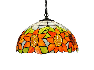 Suspension fleur de tournesol en vitrail – luminaire de style pastoral européen pour cuisine, salle à manger et couloir